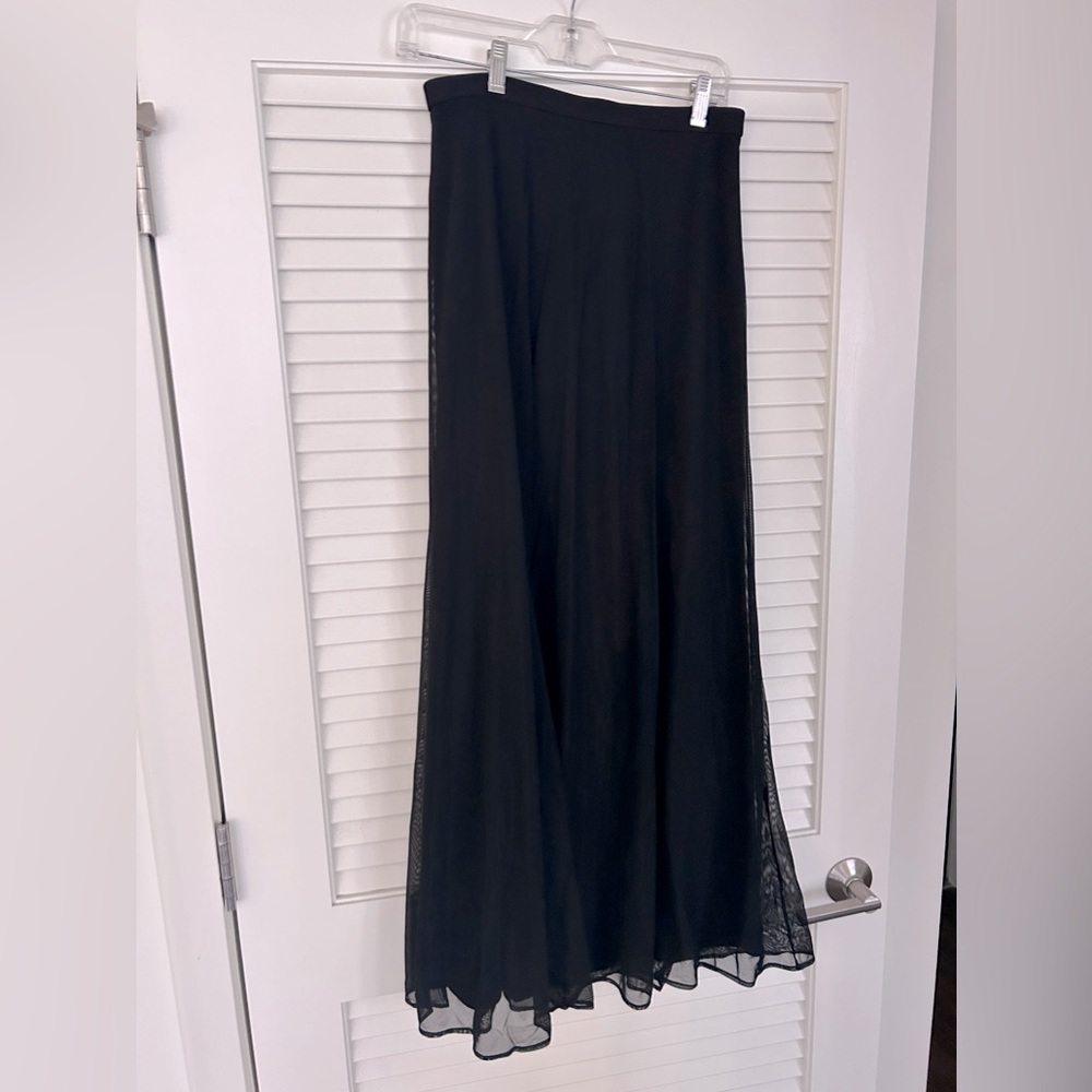 Tadashi Shoji Vintage Black Mesh Overlay Maxi Flowy Skirt Size 10